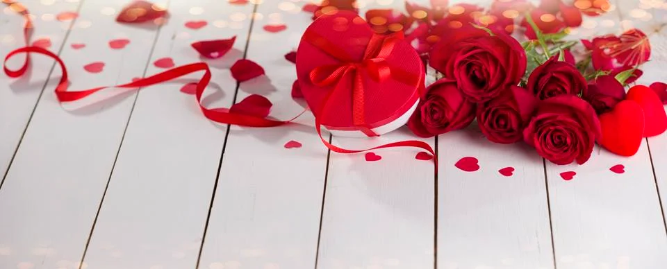 Panoramic Valentine's day gift concept Stock Photos