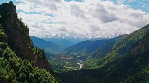 Panoramic Valley View in Svaneti Mountains, Georgia – Caucasus Landscape Stock Footage 333865981
