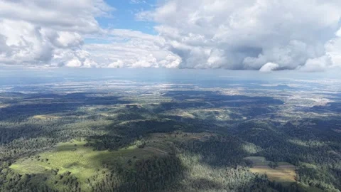 Panoramic valley view from volcano slopes, drone aerial, Mexico Vidéo 348236457
