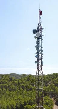 Panoramic vertical format of a communications antenna Stock Photos