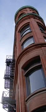 Panoramic vertical view of an office building with low angle view. Banner bac Stock Photos