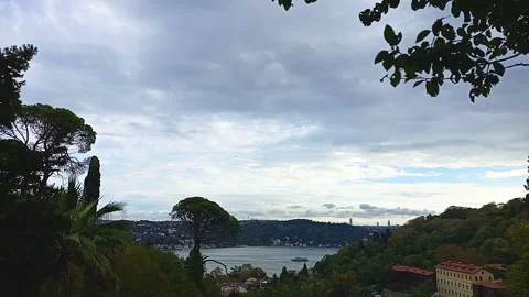 Panoramic Video of the Bosphorus Strait and Istanbul Skyline Stock Footage 323140154