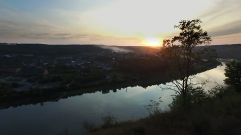 Panoramic video from a drone that captures beautiful scenery, a slow river Stock Footage 128280173