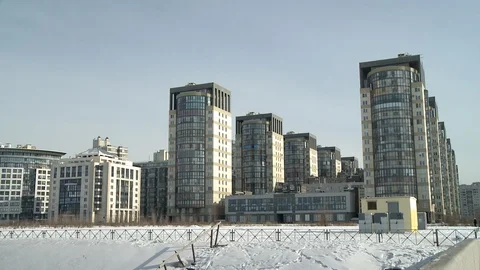 Panoramic video of multi-storey buildings in winter Video stock 120657030
