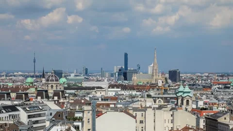 Panoramic Vienna city view with Stephen's Cathedral. Stock Footage 242134701