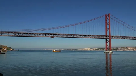 Panoramic View on the 25 de Abril Bridge in Lisbon Stock Footage 41223463