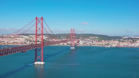Panoramic View on the 25 de Abril Bridge in Lisbon Stock Footage 84805747