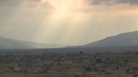 Panoramic view of Abandoned and Destroyed Willage Buildings In Agdam Karabakh 6 Stock Footage 221989270