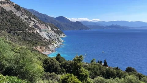 Panoramic view of abandoned asbestos mine factory of canari in corsica Stock Footage 276701343