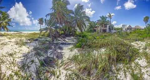 Panoramic View of Abandoned Resort at Playa Maroma Riviera Maya Stock Photos