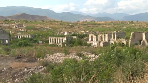Panoramic view of Abandoned Willage Buildings In Nature Stock Footage 221712529
