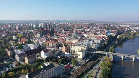 Panoramic view from above on the city Kolin and Laba river. Czech Republic Stock Footage 238738724