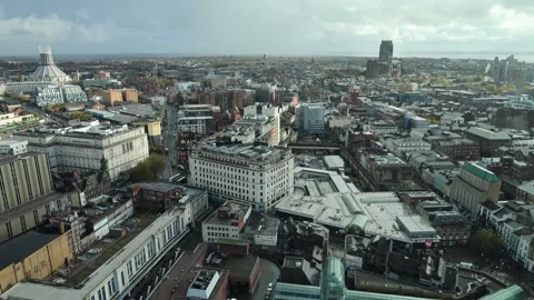 A Panoramic View from Above of a Large European City (Liverpool, England) Stock Footage 260334861