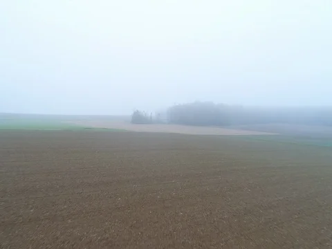 Panoramic View From Above On Meadows And Fields In Fog, European Nature Field Stock Footage 83062532