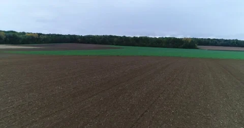 Panoramic View From Above On Meadows And Fields In Fog, European Nature Field Stock Footage 83064886