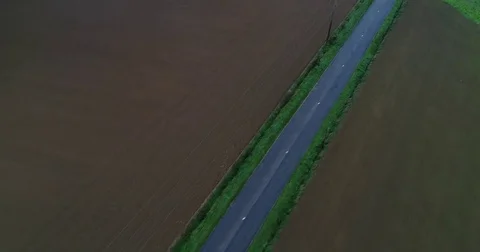 Panoramic View From Above On Meadows  and Countryside road Stock Footage 83085698
