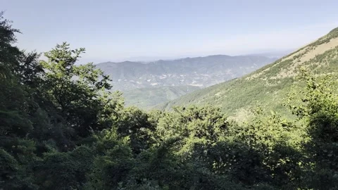 Panoramic view from above on a mountain valley Stock Footage 345031051