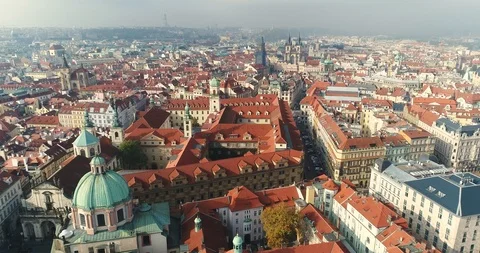 Panoramic view from above on the Prague Castle, aerial of the city, Old Town Stock Footage 85470723