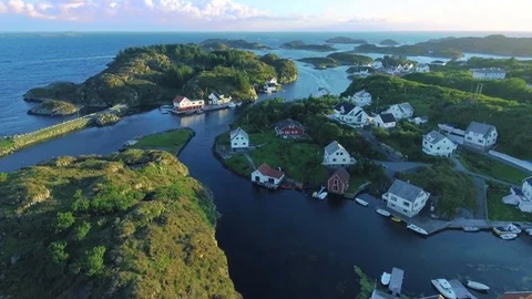 Panoramic view from above on a typical seashore in Norway. Amazing islands Stock Footage 79863529