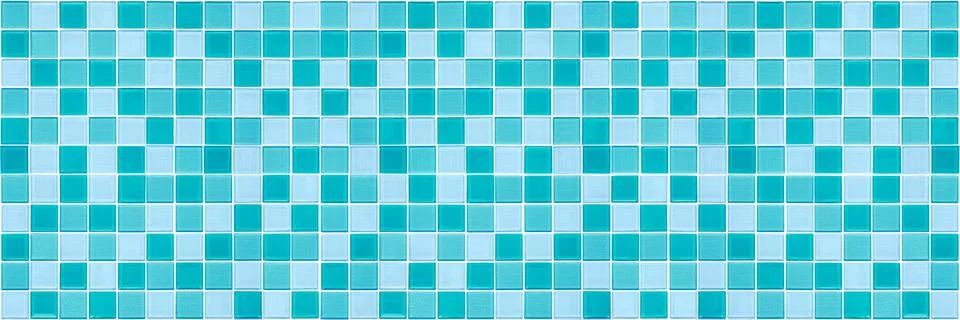 Panoramic view of abstract square pattern of blue mosaic tile wall background Foto stock