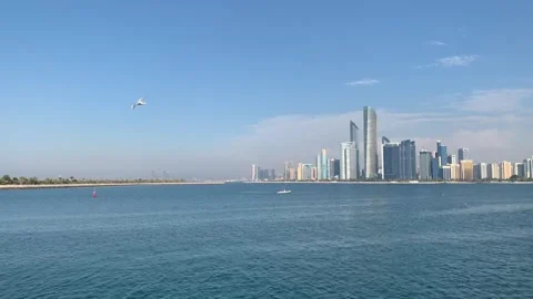 Panoramic view of Abu Dhabi city skyline. Al Lulu Island. Abu Dhabi, UAE Stock Footage 298902209