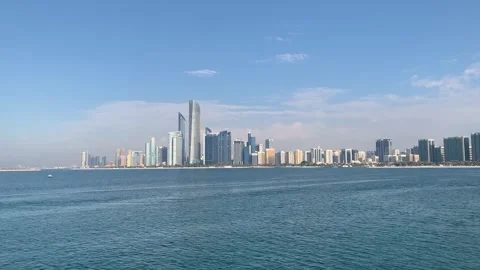 Panoramic view of Abu Dhabi city skyline. Al Lulu Island. Abu Dhabi, UAE Stock Footage 298902432