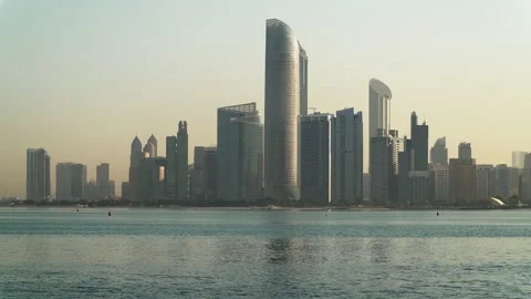 Panoramic view of Abu Dhabi at dawn, UAE Stock Footage 168017978