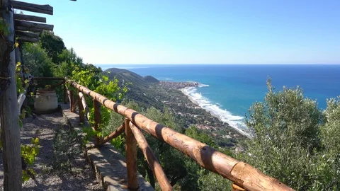 Panoramic view of Acciaroli and the Cilento coastline. Campania, southern Italy. 스톡 동영상 110810552
