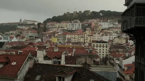Panoramic view across the historic rooftops of Lisbon 動画素材 343131277