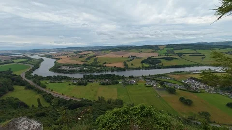 Panoramic view across the Tay Valley and Perthshire countryside, Scotland Video stock 342426241
