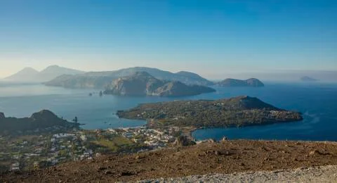 Panoramic view of Aeolian Islands Stock Photos