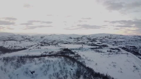 Panoramic view of aerial drone shot of winter trees and nature with snow  库存影片 145159992
