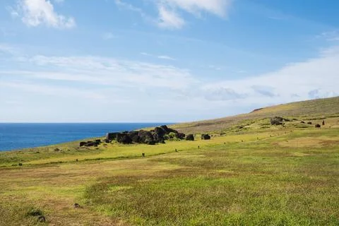 Panoramic view of Ahu Vinapu, Rapa Nui National Park, Easter Island, Novemb.. Stock Photos