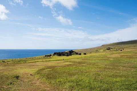 Panoramic view of Ahu Vinapu, Rapa Nui National Park, Easter Island, Novemb.. Stock Photos