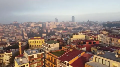 Panoramic view from the air over the old city in Istanbul. Dawn over bright Stock Footage 148048598