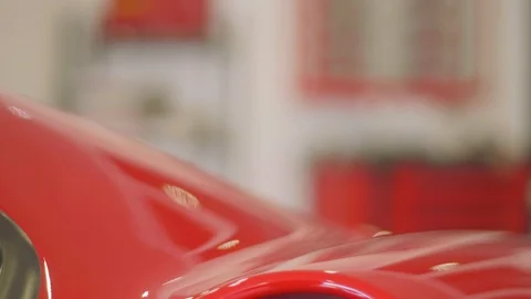 Panoramic view of air take in of red sport car Stock Footage 96509323
