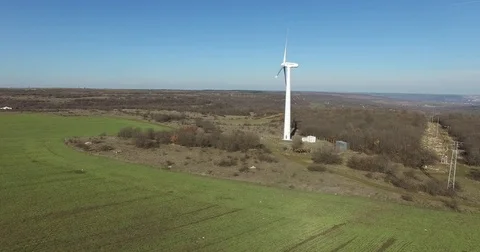 Panoramic view from the air of a wind turbine Stock Footage 85356022