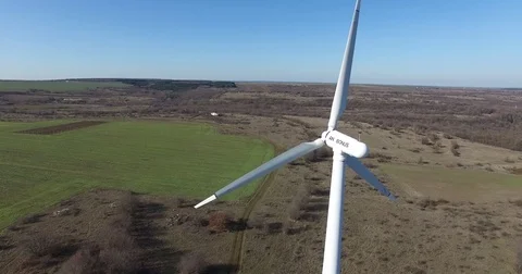 Panoramic view from the air of a wind turbine Stock Footage 85362005
