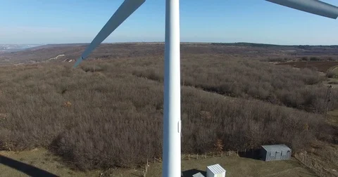 Panoramic view from the air of a wind turbine Stock Footage 85362850
