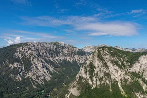 A panoramic view on the Alpine mountain chains in Austria, Hochschwab regio.. Stock Photos