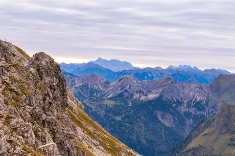 Panoramic View of Alpine Mountain Ranges Stock Photos