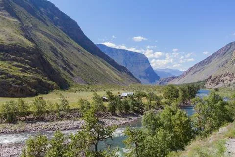 Panoramic view of Altay mountain Stock Photos