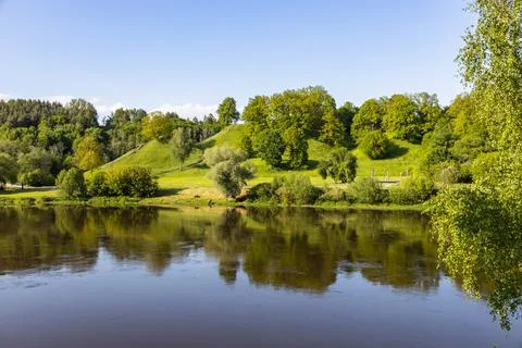 Panoramic view of the Alytus mounds and Nemunas river Stock Photos