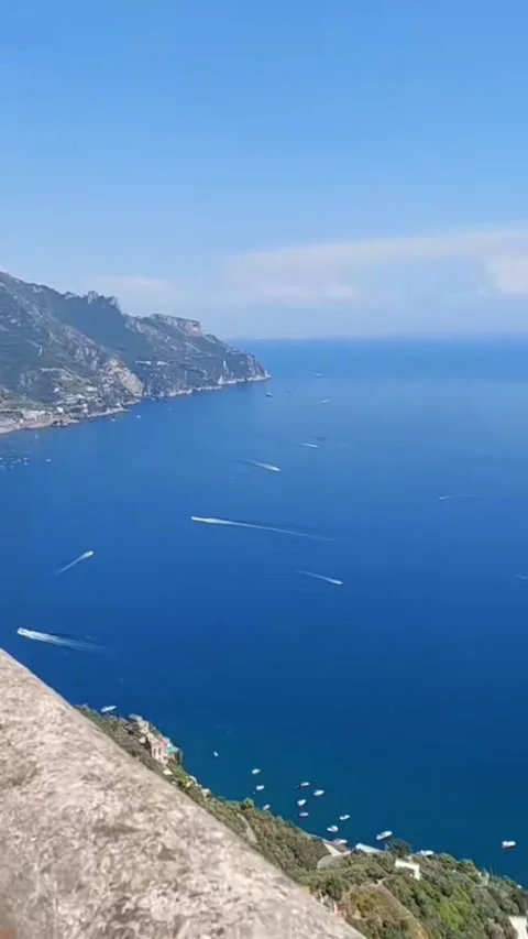 Panoramic View of Amalfi Coast Cliffside Houses and Blue Sea Italy 4K Vertical Video stock 329068499