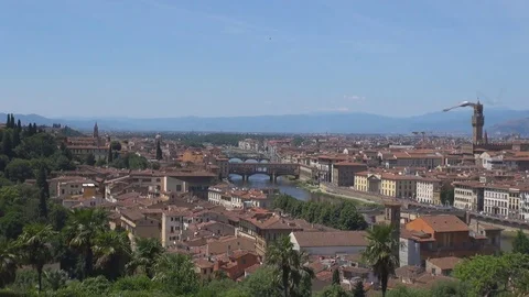 Panoramic view amazing Florence cityscape and Old Bridge tourism attraction icon Stock Footage 70330120