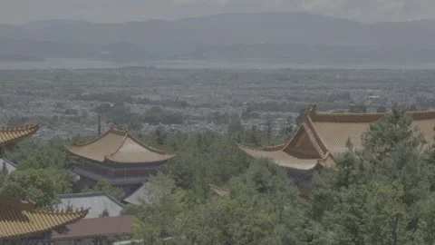Panoramic View of Ancient Asian Buddhist Temple Complex on Mountain Peak, vlog Video stock 346248653