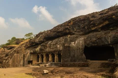 Panoramic View of Ancient Cave Temples Stock Photos