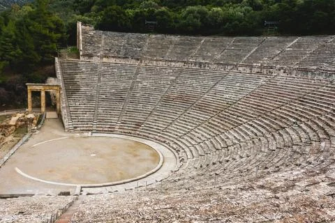 Panoramic view of Ancient Epidaurus Theater in Greece. Stock Photos