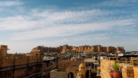 Panoramic View of an Ancient Fortress Surrounded by Urban Architecture Under a C Stock Footage 335203503