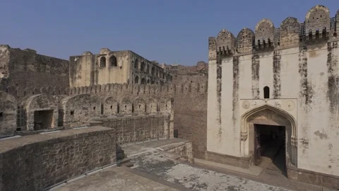 Panoramic view of ancient Golconda Fort architecture in Hyderabad, India Stock Footage 336664348